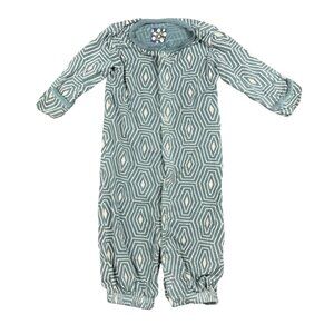 Kickee Pants 0-3 Baby Romper Coverall Geometric Teal White Long Sleeve Footless